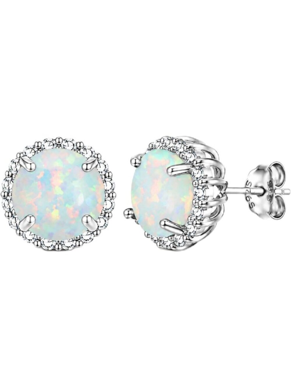 6mm Round Gemstone Halo Stud Earrings, Nickel-Free 925 Sterling Silver